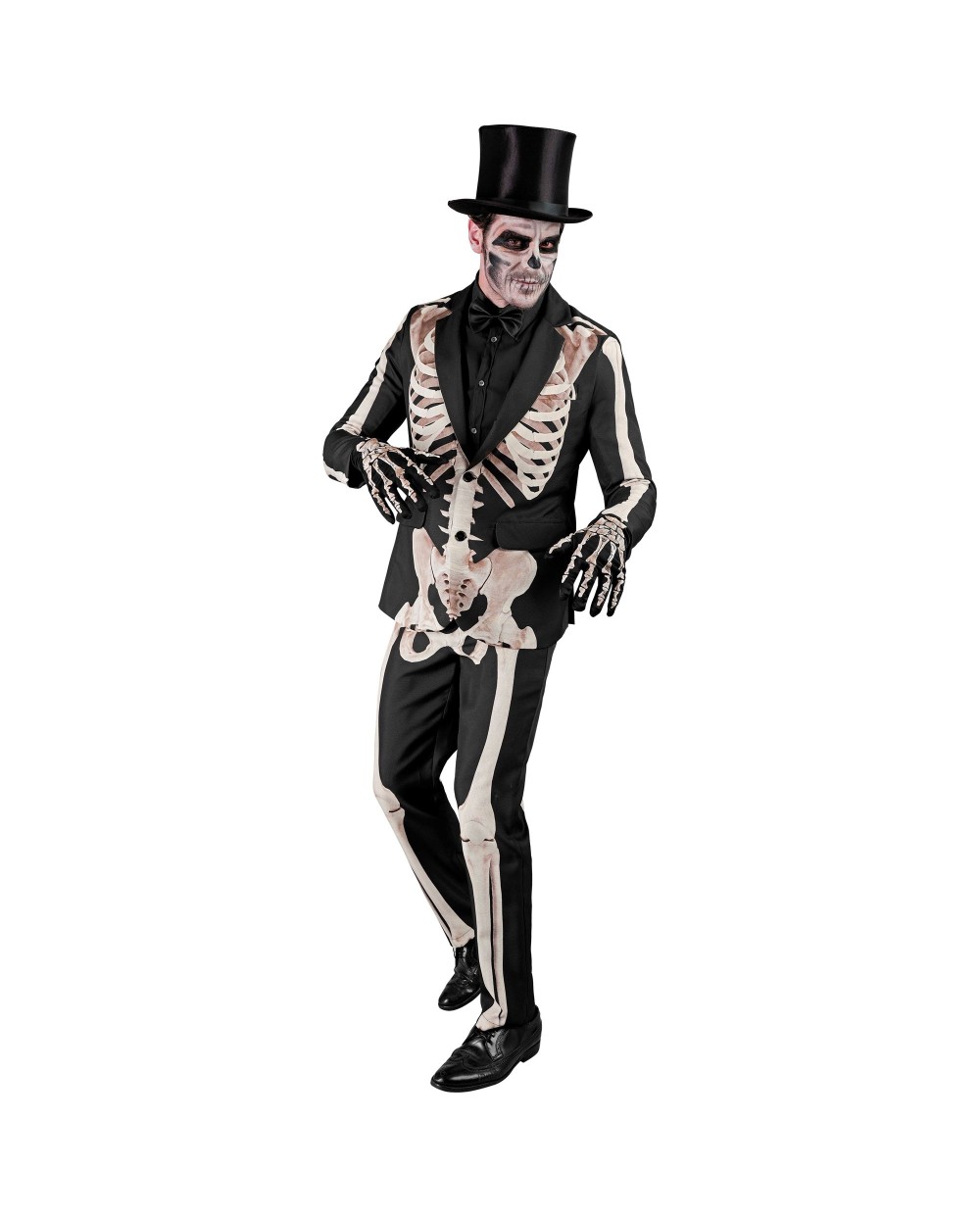 DEGUISEMENT COSTUME VESTE + PANTALON NOIR IMPRESSION SQUELETTE BLANC TAILLE XXL