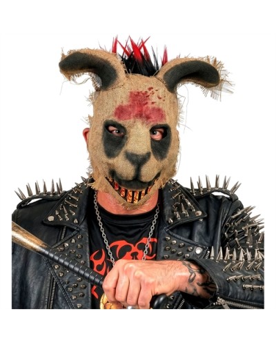 MASQUE PVC DE LAPIN TUEUR MARRON TOILE DE JUTE ET TACHES DE SANG