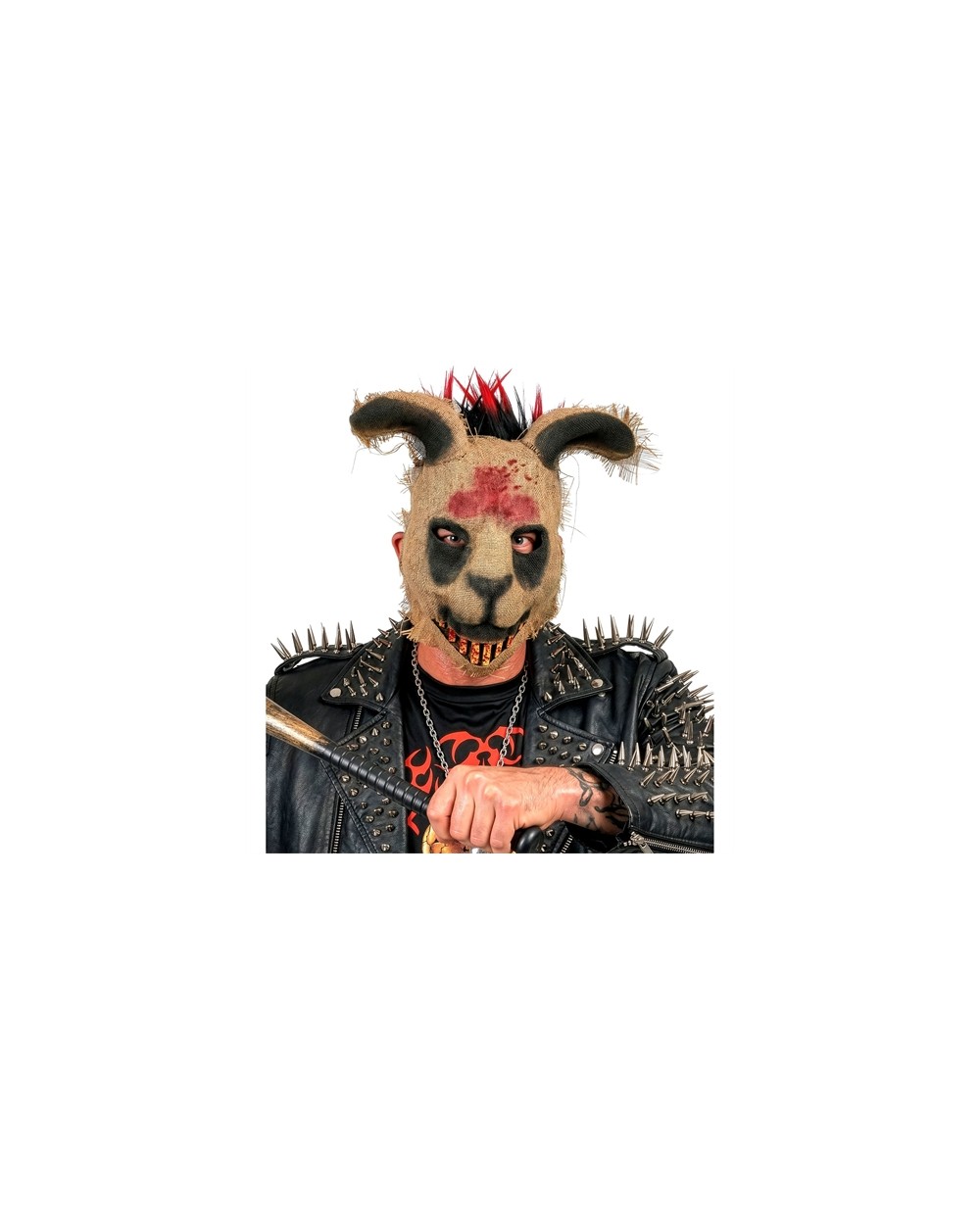 MASQUE PVC DE LAPIN TUEUR MARRON TOILE DE JUTE ET TACHES DE SANG