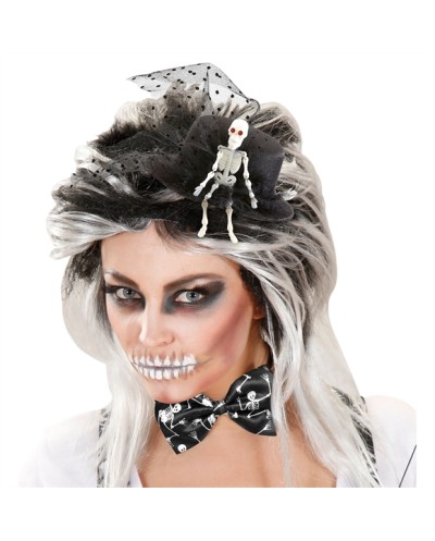 NOEUD PAPILLON HALLOWEEN NOIRE IMPRIMEE SQUELETTE BLANCHE