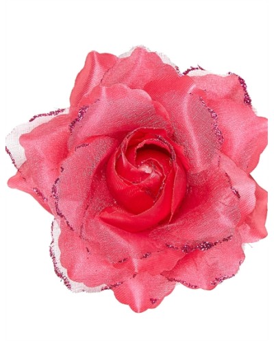 BARETTE OU PINCE A CHEVEUX ROSE FUCHSIA FORME DE ROSE