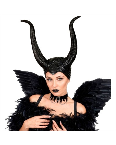 COIFFE EN LATEX MALEFIQUE NOIRE 2 CORNES ENVIRON 30 CM