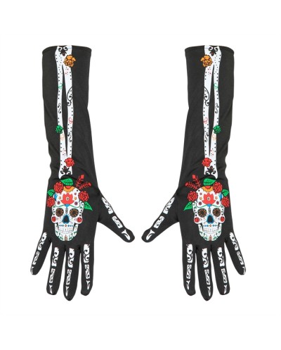 LONGS GANTS SQUELETTE JOURS DES MORT EN COULEURS ADULTE