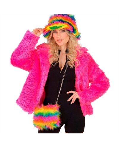 SAC A MAIN FOURRURE POILLUE ARC EN CIEL MULTICOLORE