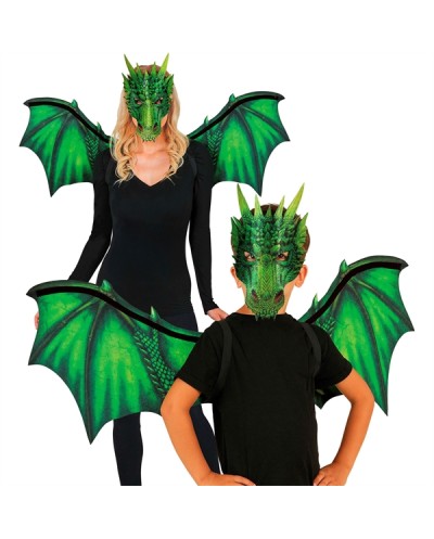 DEMI  MASQUE + AILES DE  DRAGON VERT