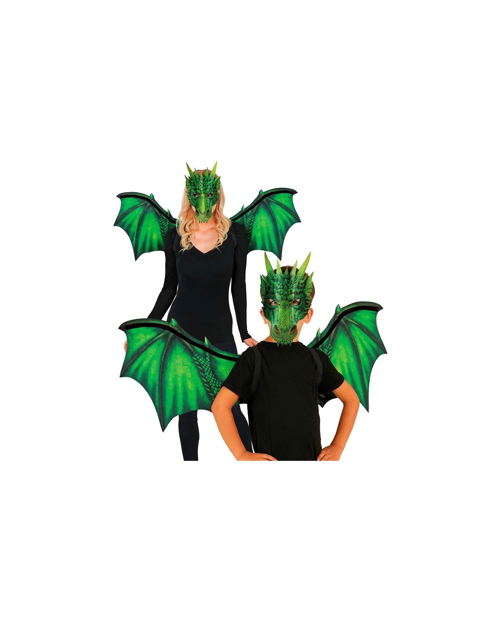 DEMI  MASQUE + AILES DE  DRAGON VERT