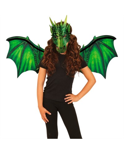 DEMI  MASQUE + AILES DE  DRAGON VERT