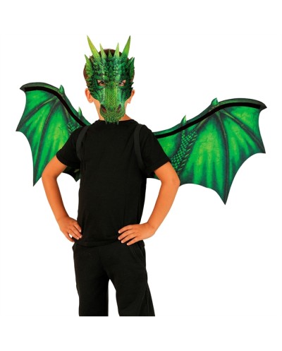 DEMI  MASQUE + AILES DE  DRAGON VERT