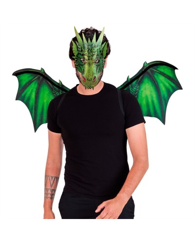 DEMI  MASQUE + AILES DE  DRAGON VERT
