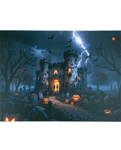 PEINTURE OU TABLEAU SUR TOILE MANOIR HANTE D'HALLOWEEN 38 X 50.5 CM