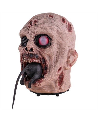 DECO HALLOWEEN ANIMATRONIC TETE DE ZOMBIE MANGEANT UN RAT 