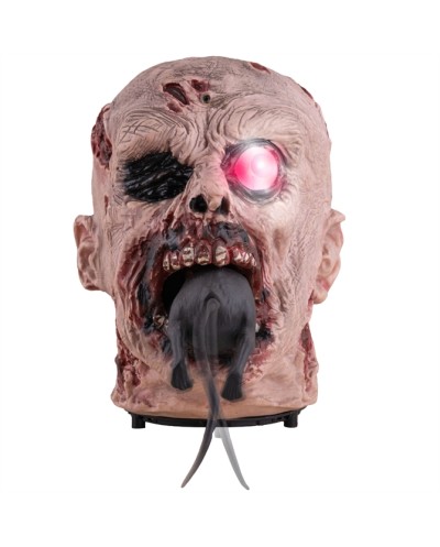 DECO HALLOWEEN ANIMATRONIC TETE DE ZOMBIE MANGEANT UN RAT 