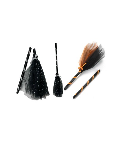 BALAI DE SORCIERE 90 CM COULEUR ORANGE ET NOIR OU NOIR ET ARGENT