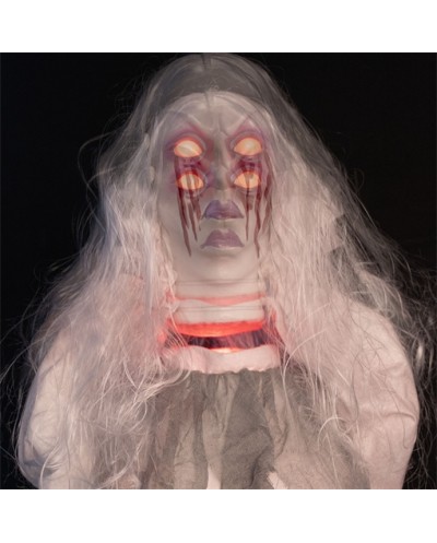 DECO HALLOWEEN ANIMATRONIC FEMME FANTOME BLANC DECAPITEE