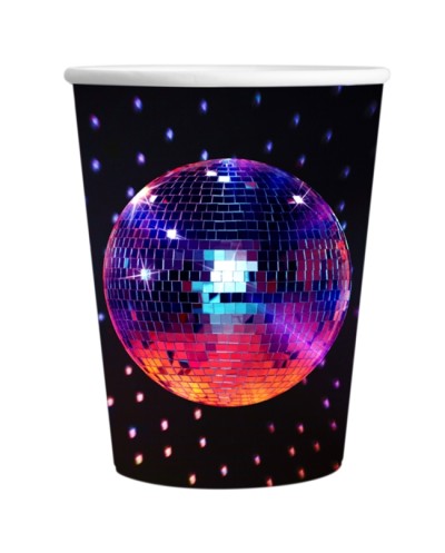 8 GOBELETS CARTON DISCO FEVER BOULE A FACETTE