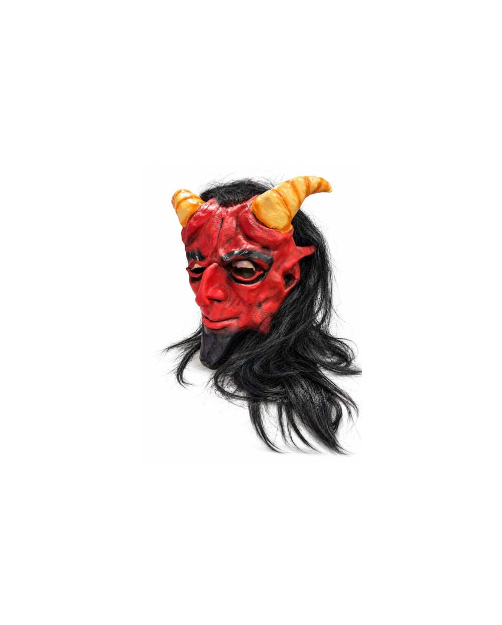 MASQUE DIABLE ROUGE CHEVEUX LONGS NOIRS ET CORNES