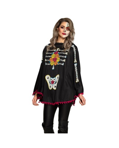 CAPE PONCHO JOUR DES MORTS DAY OF THE DEAD ADULTE HALLOWEEN