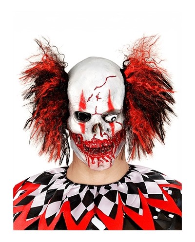 MASQUE LATEX CLOWN ROUGE SANGLANT CHEVEUX ROUGE ET NOIR