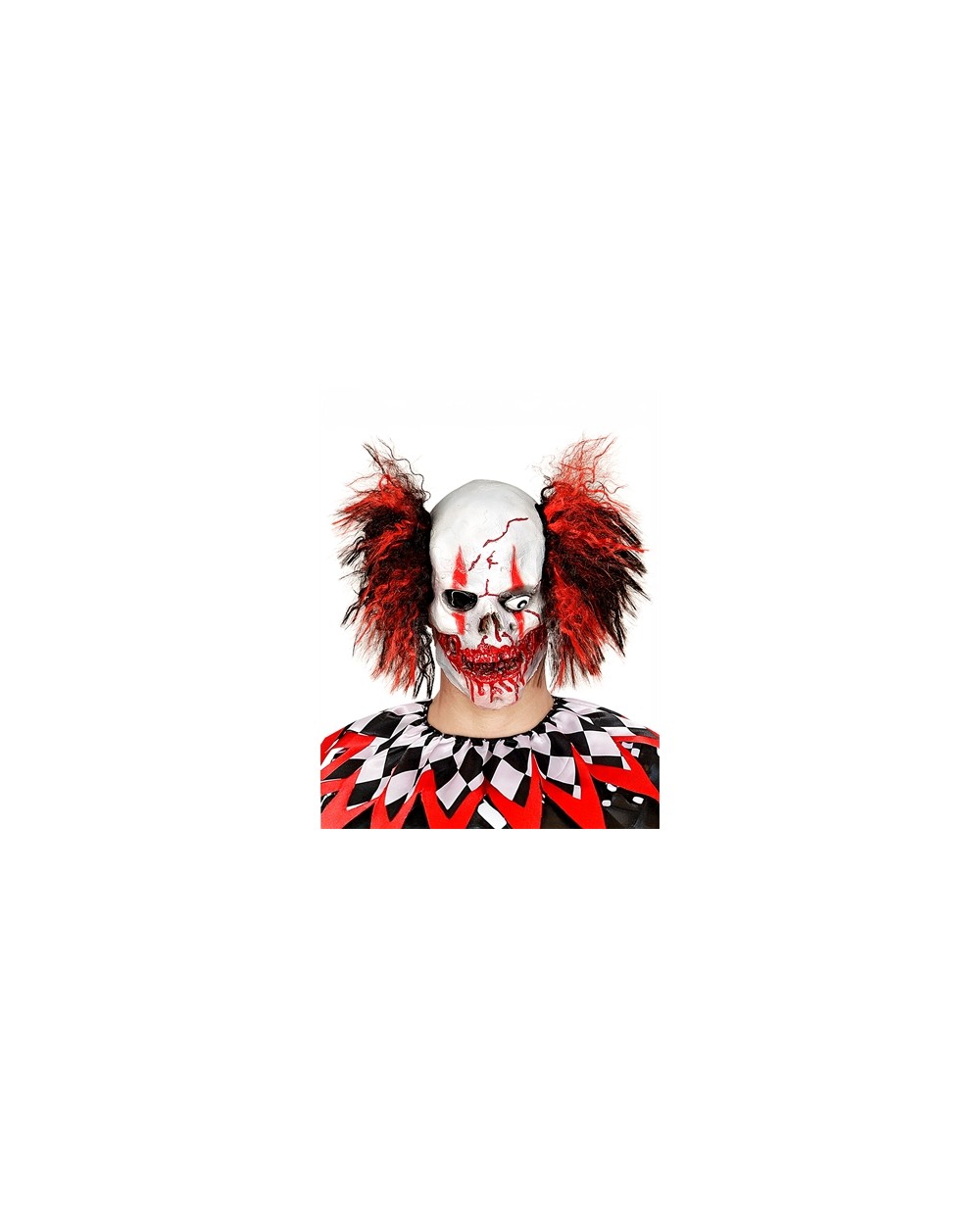 MASQUE LATEX CLOWN ROUGE SANGLANT CHEVEUX ROUGE ET NOIR