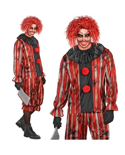 DEGUISEMENT HALLOWEEN CLOWN MALEFIQUE ROUGE RAYE NOIR TAILLE M