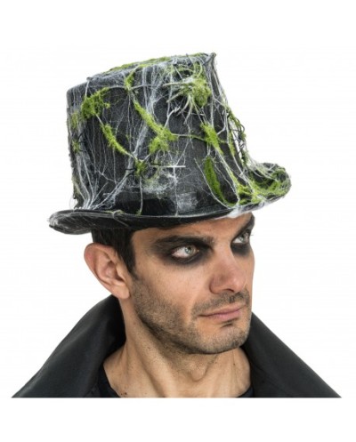 CHAPEAU HAUT DE FORME NOIR TOILE ARAIGNEE ET MOUSSE 26 CM X 30 CM X 18.5 CM