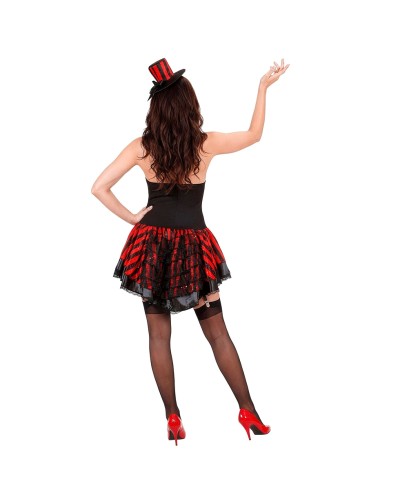 DEGUISEMENT BURLESQUE FEMME ROBE AVEC PORTES JARETELLES NOIR RAYE ROUGE TAILLE S