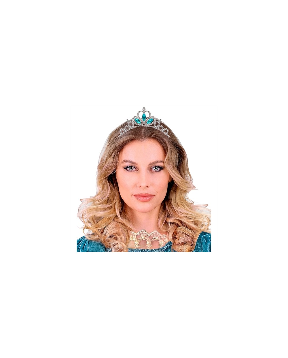 TIARE COURONNE DIADEME STRASS ARGENT ET GEMMES BLEUS