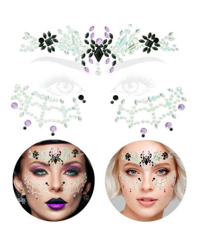 BIJOUX OU STRASS DE VISAGE VEUVE NOIRE TOILE+ARAIGNEE ARGENT VIOLET NOIR