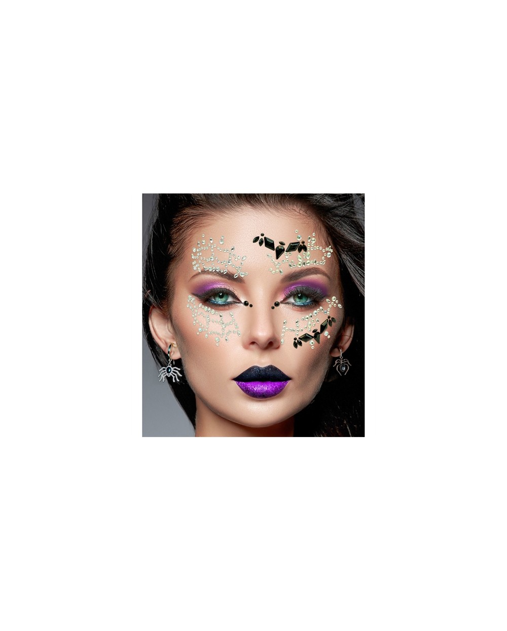 BIJOUX OU STRASS DE VISAGE ASYMETRIQUES CHAUVE SOURIS ARGENT ET NOIR