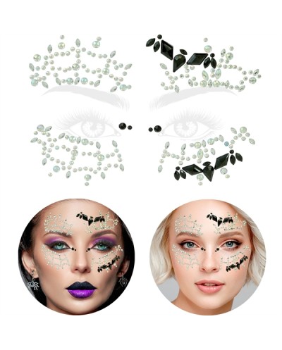 BIJOUX OU STRASS DE VISAGE ASYMETRIQUES CHAUVE SOURIS ARGENT ET NOIR