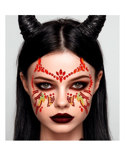 BIJOUX OU STRASS DE VISAGE DIABOLIQUE DIABLESSE ROUGE ET OR