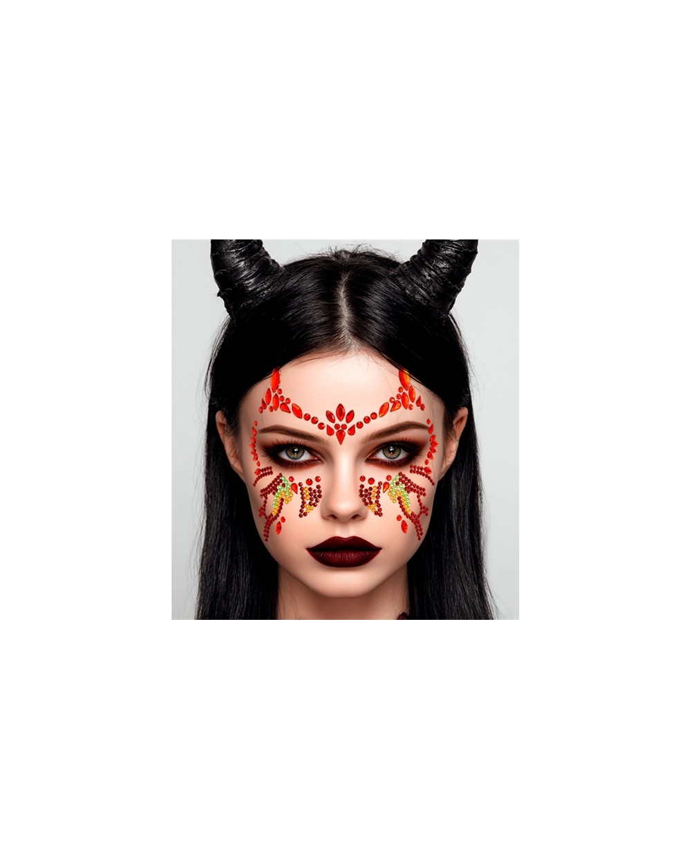 BIJOUX OU STRASS DE VISAGE DIABOLIQUE DIABLESSE ROUGE ET OR