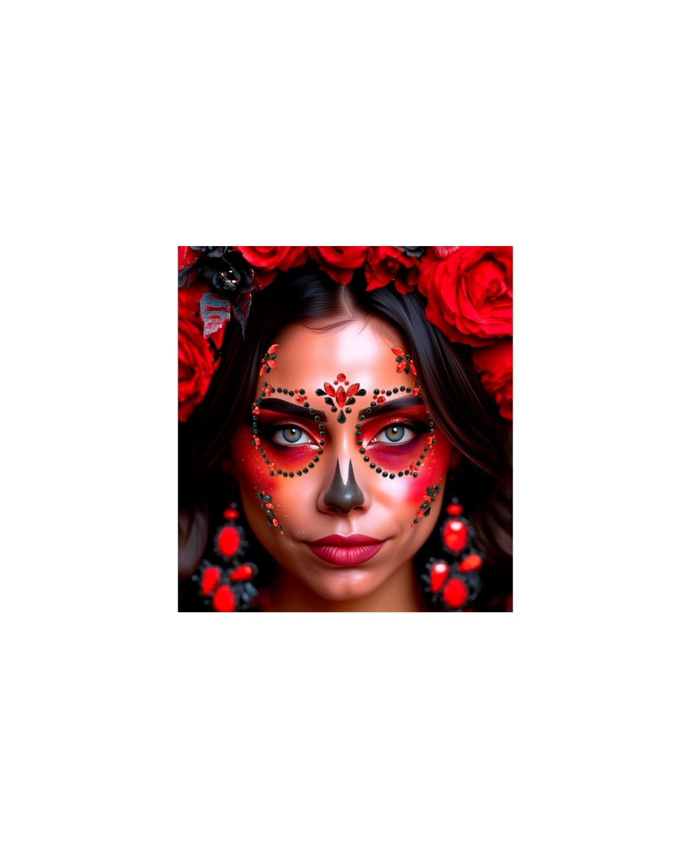 BIJOUX OU STRASS DE VISAGE DIA DE LOS MUERTOS ROUGE ET NOIR