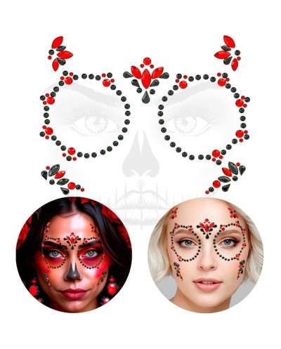 BIJOUX OU STRASS DE VISAGE DIA DE LOS MUERTOS ROUGE ET NOIR