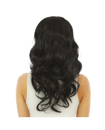 PERRUQUE CHEVEUX LONGS ONDULES NOIR  SANS FRANGE 