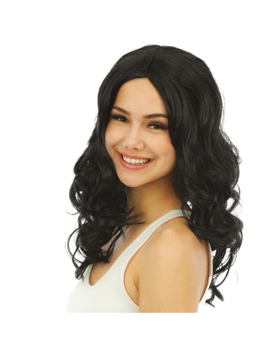 PERRUQUE CHEVEUX LONGS ONDULES NOIR  SANS FRANGE 