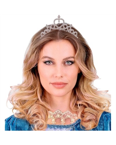 TIARE COURONNE DIADEME STRASS ARGENT PENNDENTIF AU MILIEU DU COEUR