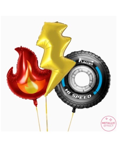 SET DE 3 BALLONS METALLIQUES THEME VOITURE DE COURSE 