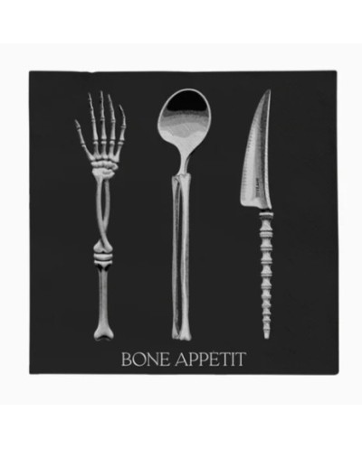 20 SERVIETTES COUVERTS OS SUR FOND NOIR BONE APPETIT 33 X 33 CM