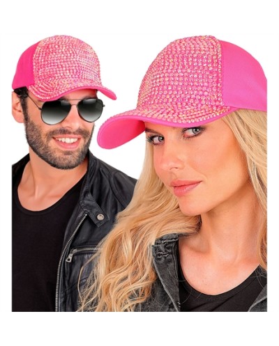CASQUETTE ROSE FLUO AVEC STRASS