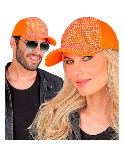 CASQUETTE ORANGE FLUO AVEC STRASS