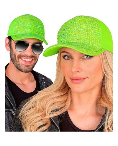 CASQUETTE VERTE FLUO AVEC STRASS