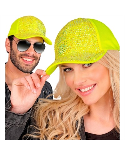 CASQUETTE JAUNE FLUO AVEC STRASS