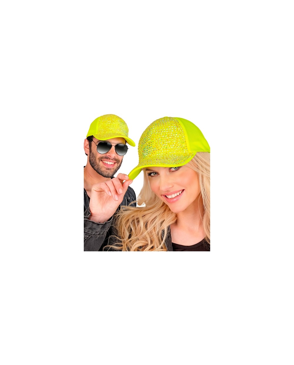 CASQUETTE JAUNE FLUO AVEC STRASS