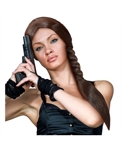 PERRUQUE LARA NATTE OU TRESSE BRUNE JEU VIDEO