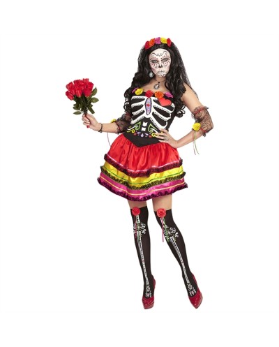 DEGUISEMENT ROBE MEXICAINE COURTE COLOREE JOUR DES MORTS CATRINA TAILLE L