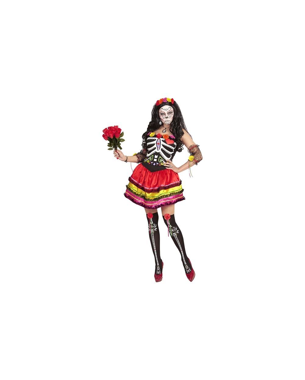 DEGUISEMENT ROBE MEXICAINE COURTE COLOREE JOUR DES MORTS CATRINA TAILLE XL