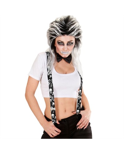 BRETELLES HALLOWEEN NOIRES AVEC TETES DE MORT BLANCHES