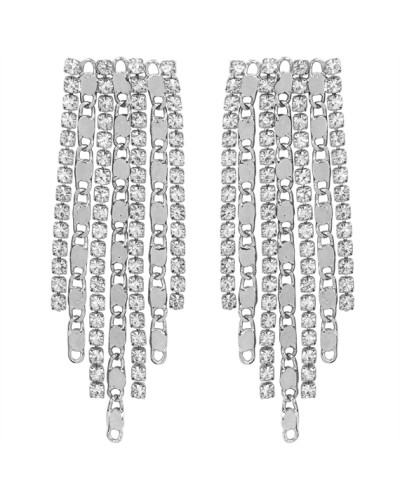 PAIRE DE BOUCLES D'OREILLES STRASS ET CHAINES ARGENTEES