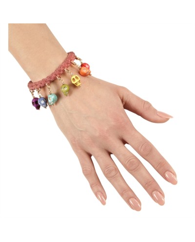 BRACELET CORDE 7 TETES DE MORT COLOREES DAY OF THE DEAD 